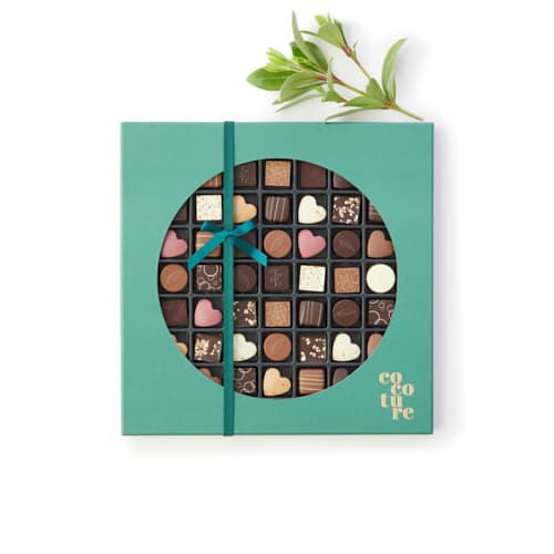 49 stykker fyldte chokolader i grøn Cocoture æske - 440g