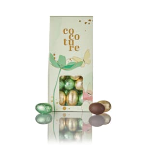 Cocoture æske i grøn med fyldte påskeæg i guld, brun & grøn folie - 95-100g