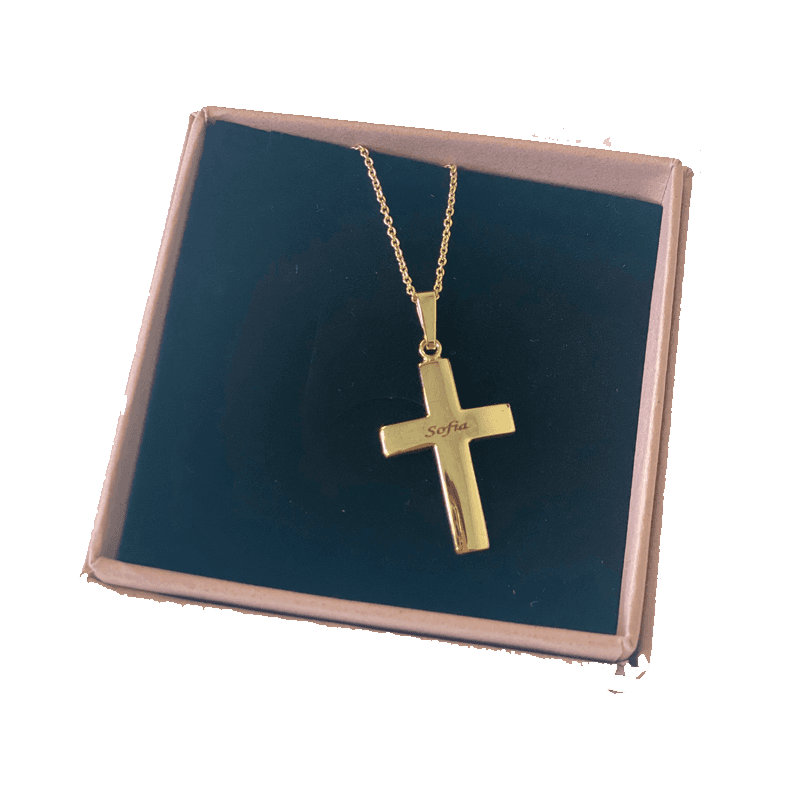 Kors 8 kt. guld 19 x 30 mm  ( FÆRDIG GRAVERET - SOFIA)