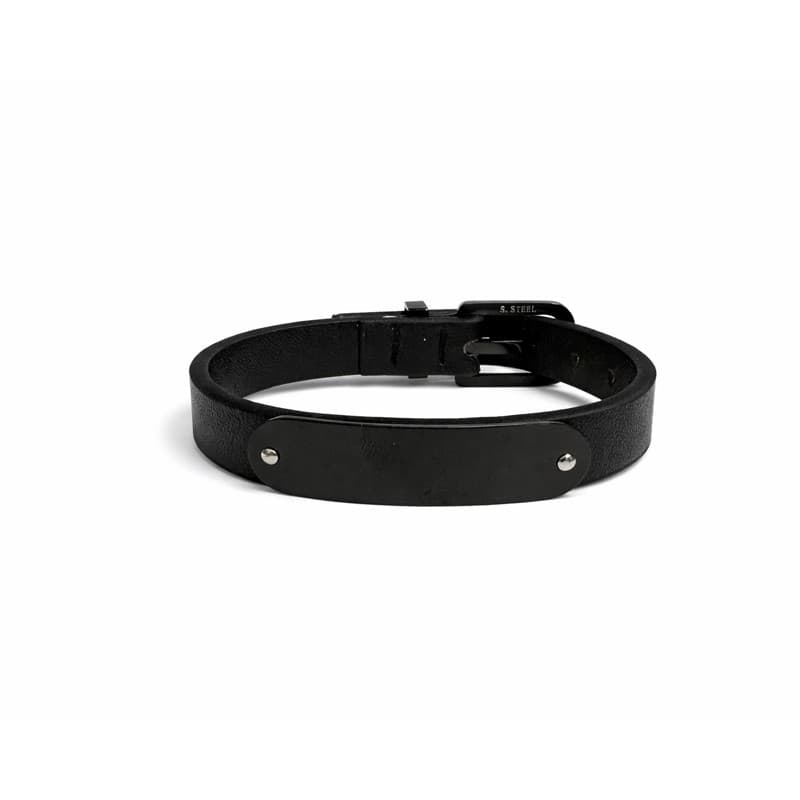 Scrouples FORCE Læderarmbånd sort med sort metal 21 cm