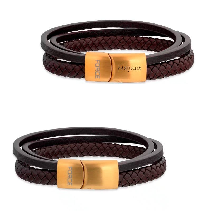 Force armbånd 3 rk. brunt læder fg stål lås 19 cm