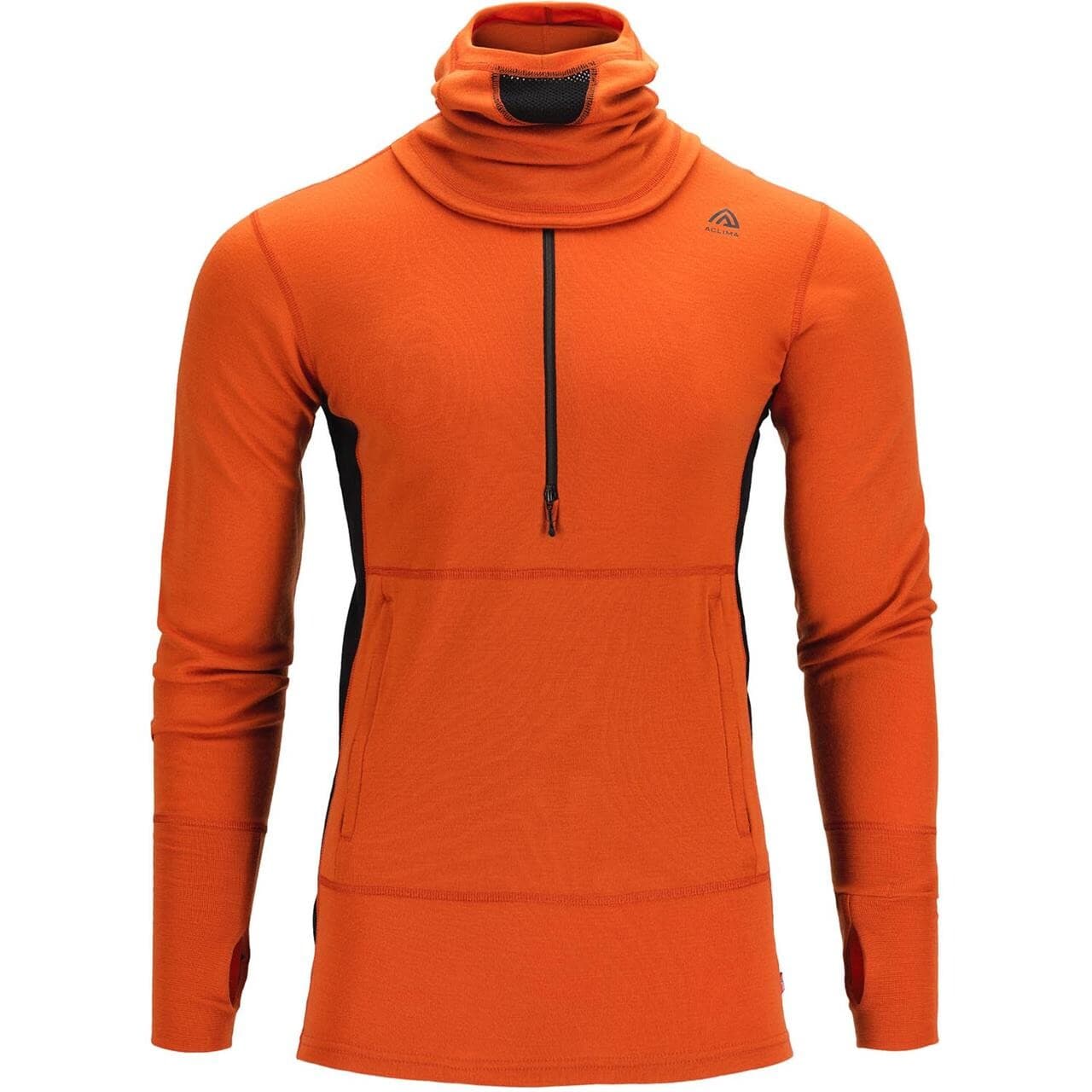 Aclima Mens WarmWool Hood Sweater W/zip  (Orange (GOLD FLAME/JET BLACK) Small)