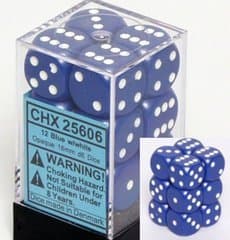 Dice - TerningesÃ¦t - 12 stk. 6 sidet (D6) - Opaque - Blue / White