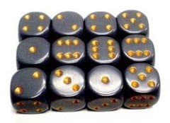 Dice - TerningesÃ¦t - 12 stk. 6 sidet (D6) - Opaque - Dark Grey / Copper