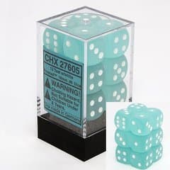 Dice - TerningesÃ¦t - 12 stk. 6 sidet (D6) - Frosted - Teal / White