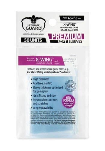 Ultimate Guard Premium Soft Sleeves (BrÃ¦tspils Lommer) for Board Game Cards Star Wars X-Wing Miniatures Game (50 Lommer) 43x65mm