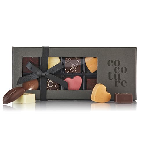 Chokoladeæske med 9 stk. fyldte chokolader fra Cocoture i sort æske - 81g