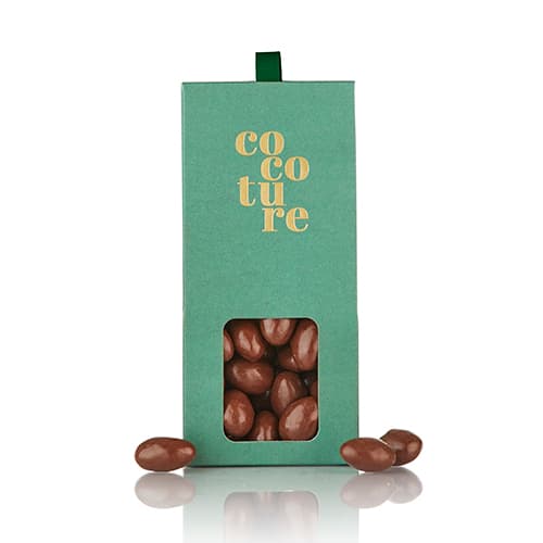Flødechokolade mandler fra Cocoture i grøn æske - 90g