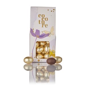 Cocoture æske i lilla med fyldte påskeæg i guld folie - 95-100g