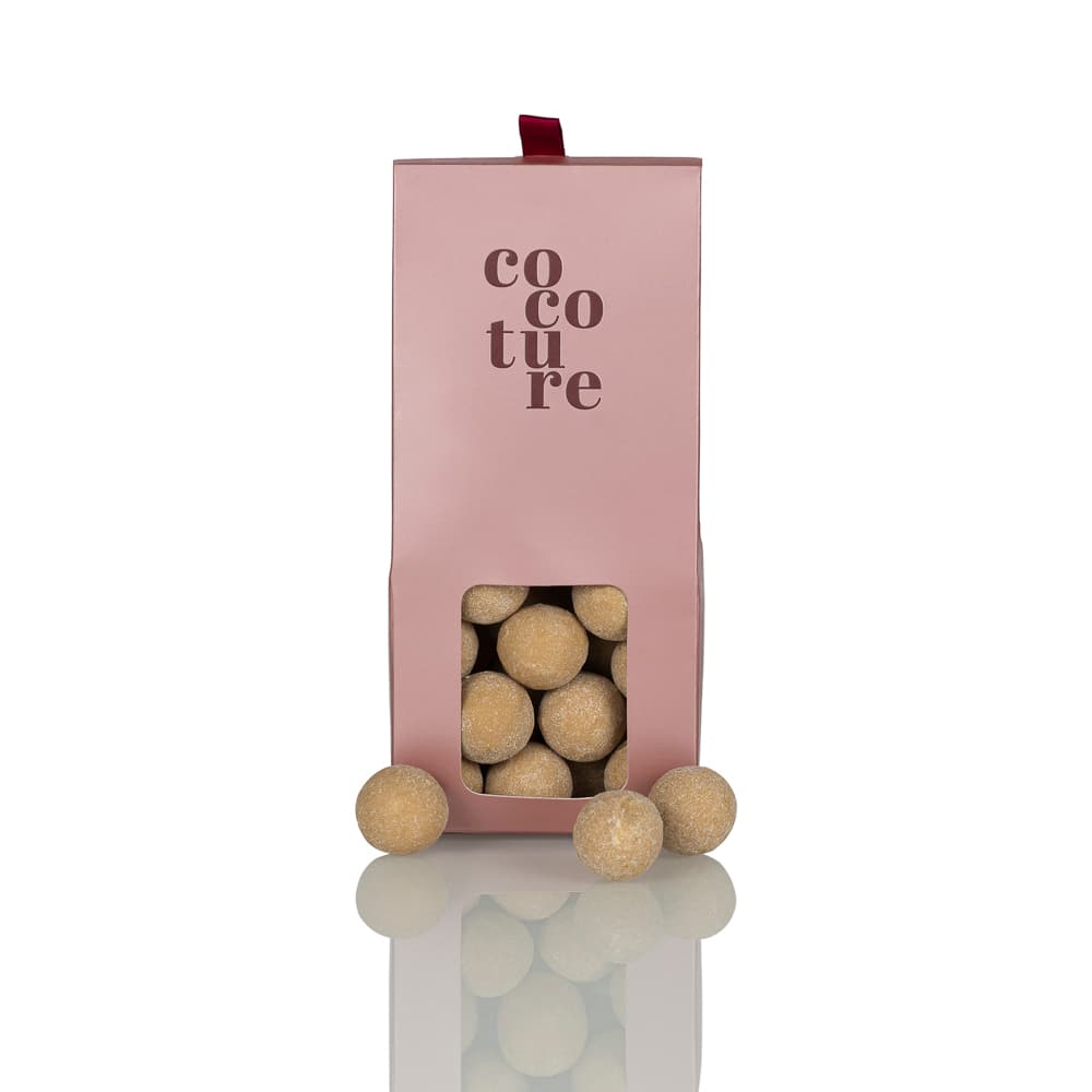 Karamellove i lyserød metallic Cocoture dragébox - 90g
