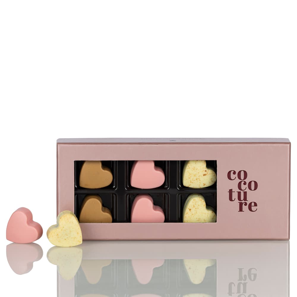 Fyldte chokoladehjerte i Cocoture æske - 72g