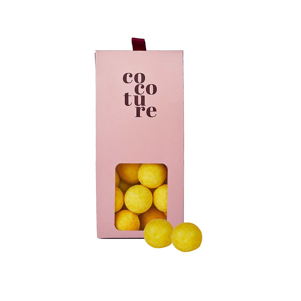 Hvid chokoladekugle med exotic fruitcreme i Cocoture dragébox - 95g