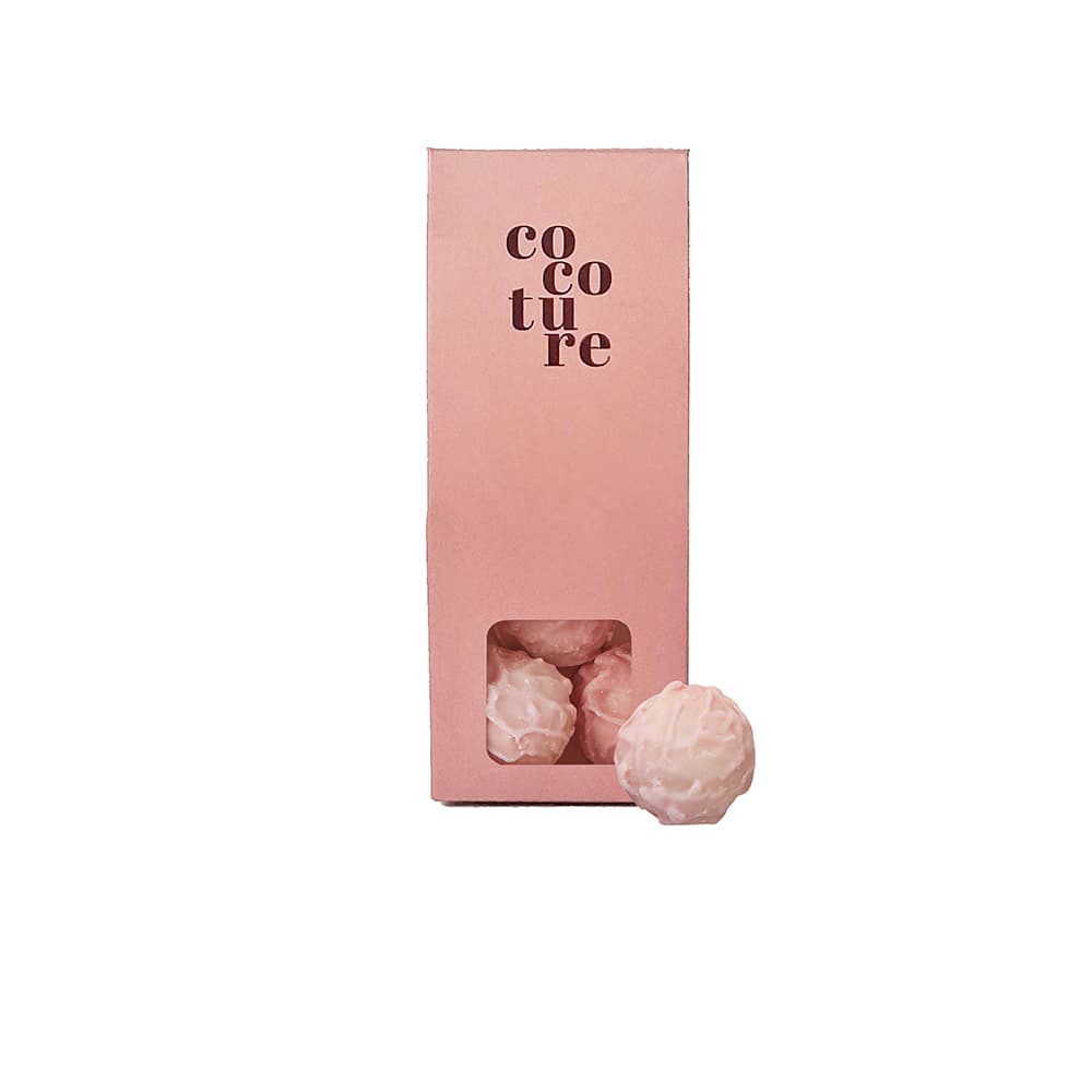 Champagnetrøfler i lyserød metallic Cocoture dragébox - 45g