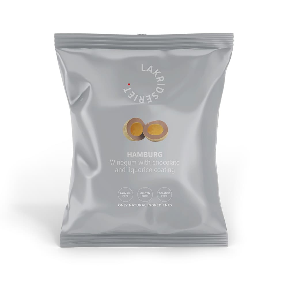 Hamburg - Syrlig vingummi m/ flødechokolade & lakrids - 95g