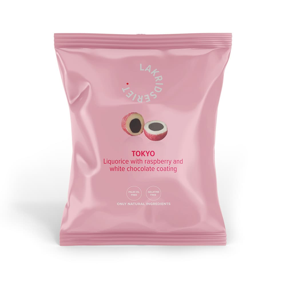 Lakridseriet - Tokyo - sød lakrids med hvid chokolade og hindbær - 95g