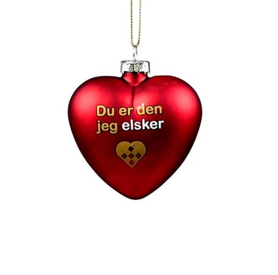 Julekugle Hjerte - "Du er den jeg elsker" - Rød mat