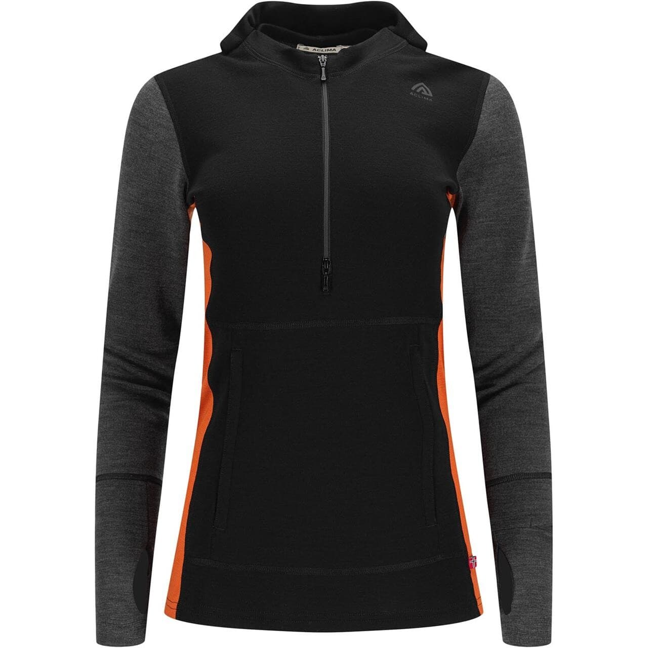 Aclima Womens WarmWool Hood Sweater W/zip (Sort (JET BLACK/MARENGO/GOLD FLAME) X-small)