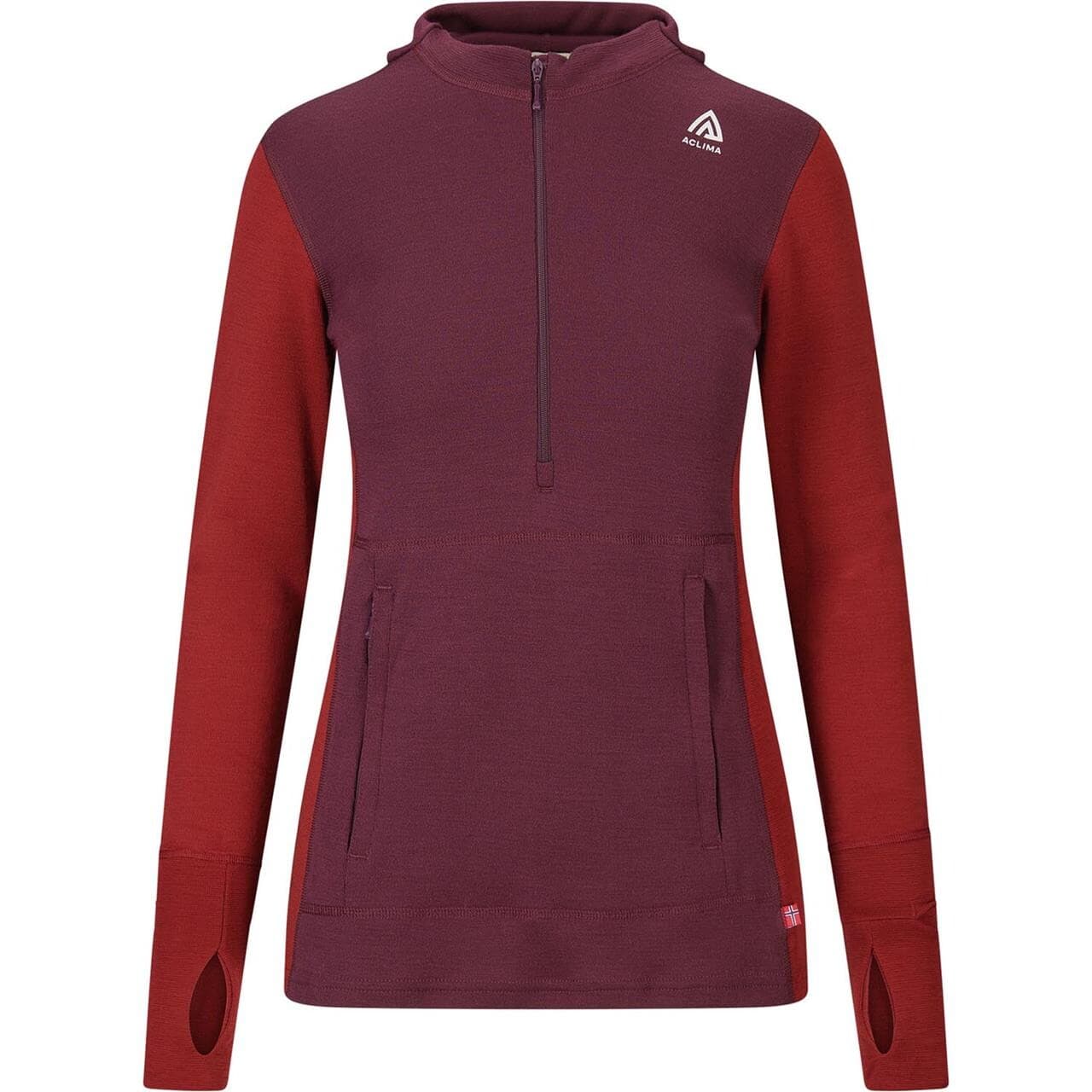 Aclima Womens WarmWool Hood Sweater W/zip (Rød (FIG/RED DAHLIA) X-large)