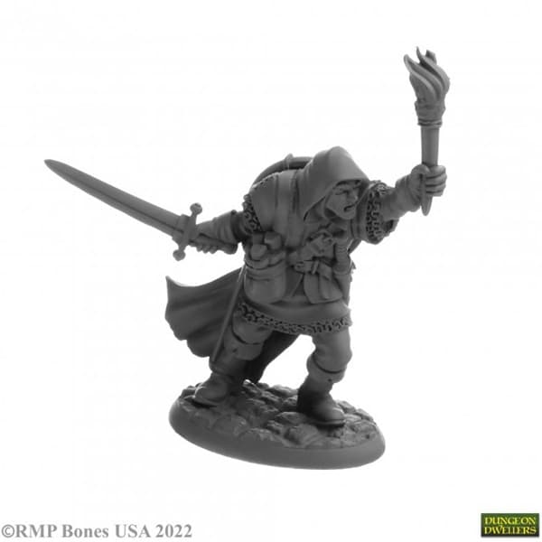 Reaper Bones USA Dungeon Dwellers: Derrell Brumby, Human Fighter - Plastic Miniature