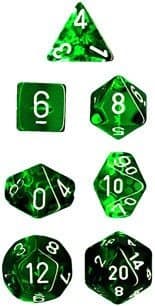 Dice - Terningesæt - 7 terninger - Translucent Polyhedral Green with White