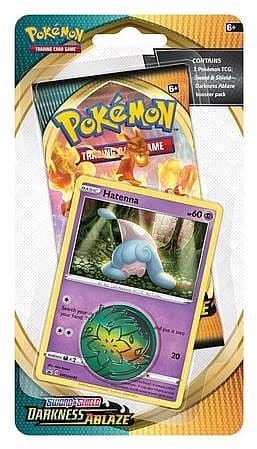 Pokemon Blister Pack - 1-Pack Checklane Blister: 1 Sword & Shield: Darkness Ablaze Booster Pakke + Hatenna Black Star Promo & Pokemon Mønt