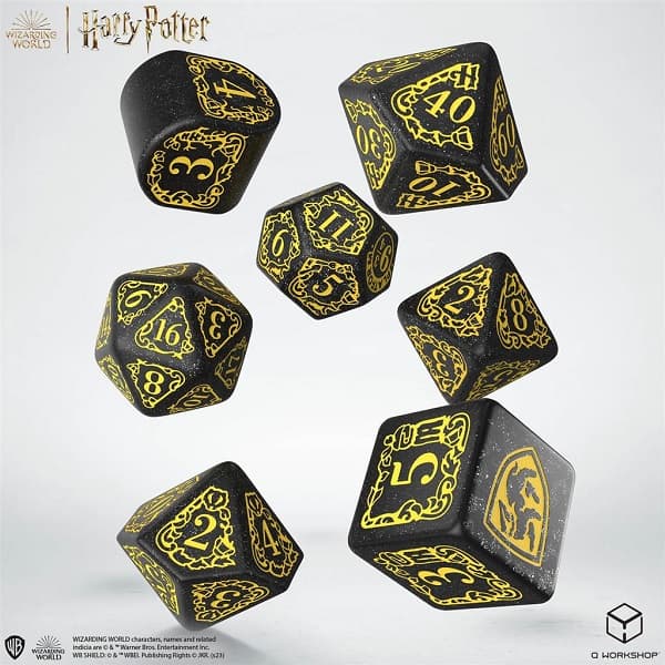 Dice - Terningesæt - 7 terninger - Harry Potter - Hufflepuff Modern - Glittering Black With Yellow